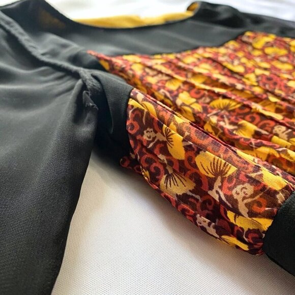 TED BAKER BARTA YELLOW ORANGE FLORAL BLACK SHEER CHIFFON PLEATED A-LINE DRESS - Picture 9 of 14